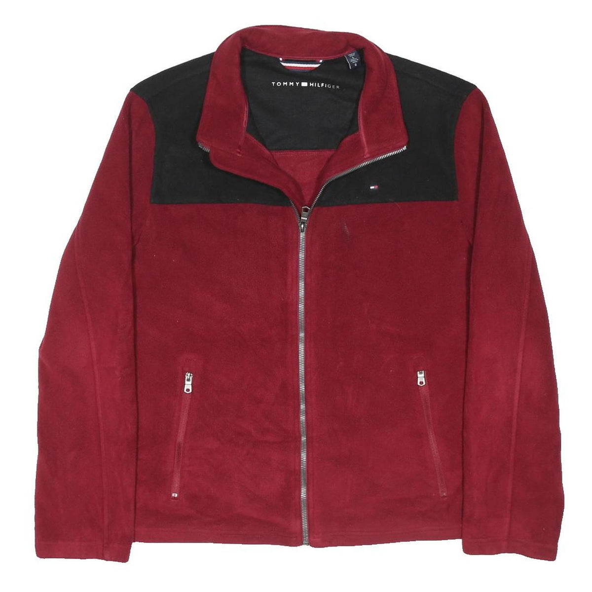 TOMMY HILFIGER Mens Burgundy & Black Jacket L Polyester Blend Zip Plain