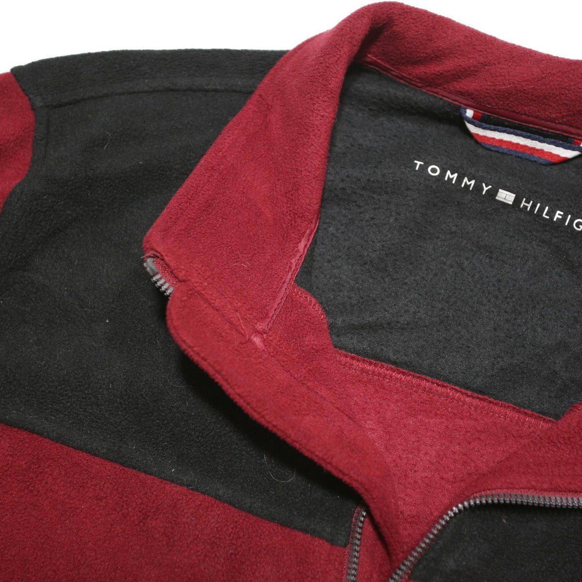 TOMMY HILFIGER Mens Burgundy & Black Jacket L Polyester Blend Zip Plain