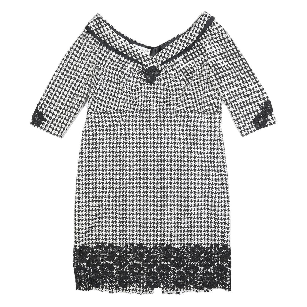 DEFENSE UNIE Womens Black & White Houndstooth Shift Polyester Blend 3/4 Sleeve