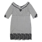 DEFENSE UNIE Womens Black & White Houndstooth Shift Polyester Blend 3/4 Sleeve
