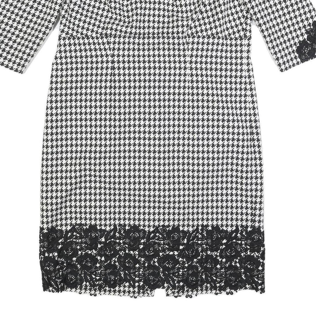 DEFENSE UNIE Womens Black & White Houndstooth Shift Polyester Blend 3/4 Sleeve
