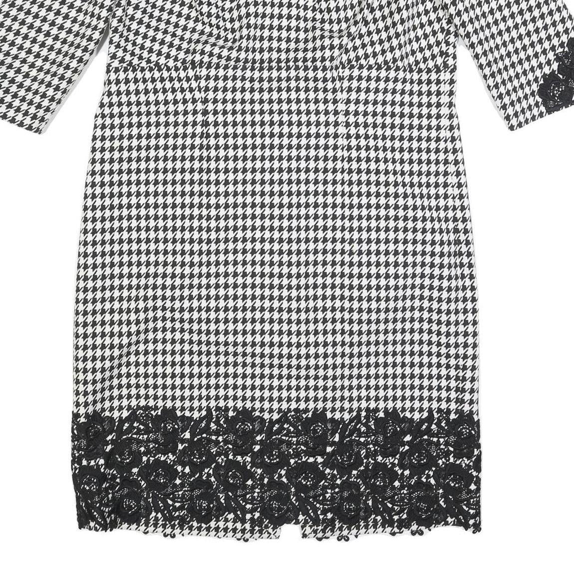 DEFENSE UNIE Womens Black & White Houndstooth Shift Polyester Blend 3/4 Sleeve