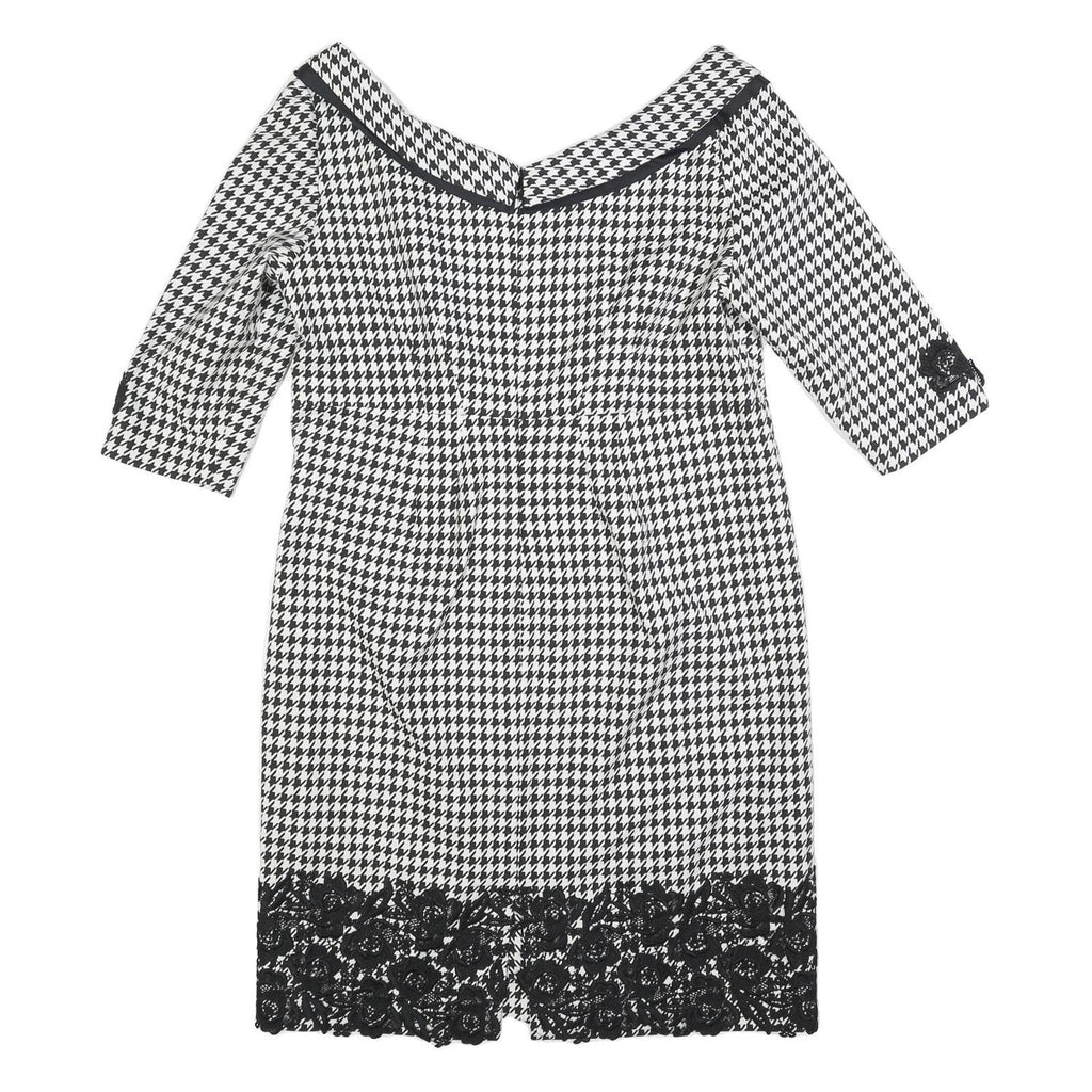 DEFENSE UNIE Womens Black & White Houndstooth Shift Polyester Blend 3/4 Sleeve