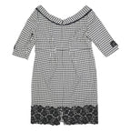 DEFENSE UNIE Womens Black & White Houndstooth Shift Polyester Blend 3/4 Sleeve