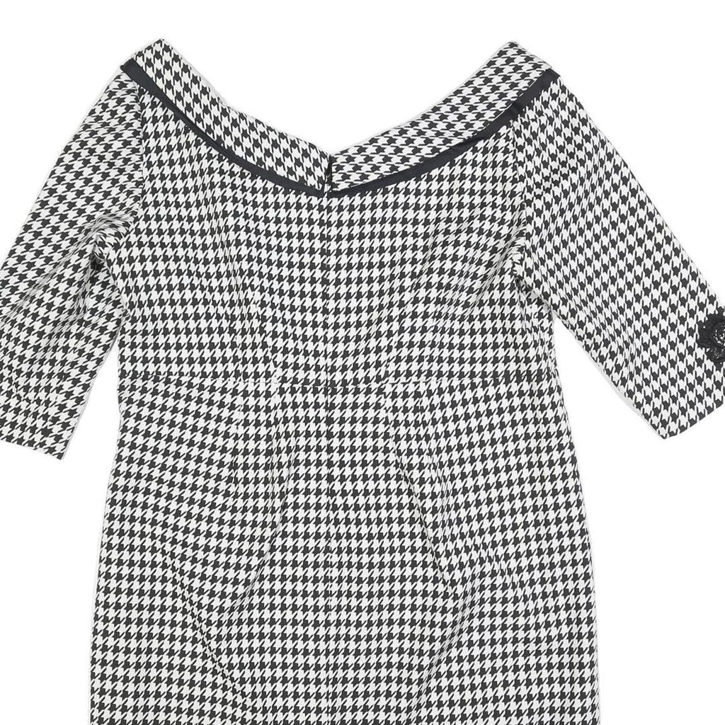DEFENSE UNIE Womens Black & White Houndstooth Shift Polyester Blend 3/4 Sleeve