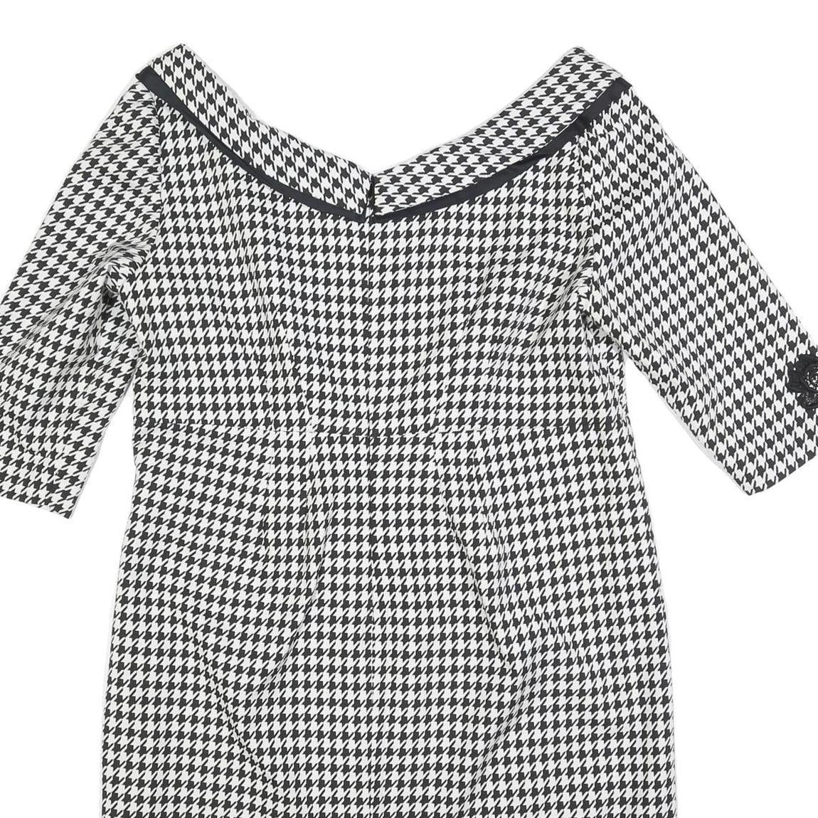 DEFENSE UNIE Womens Black & White Houndstooth Shift Polyester Blend 3/4 Sleeve