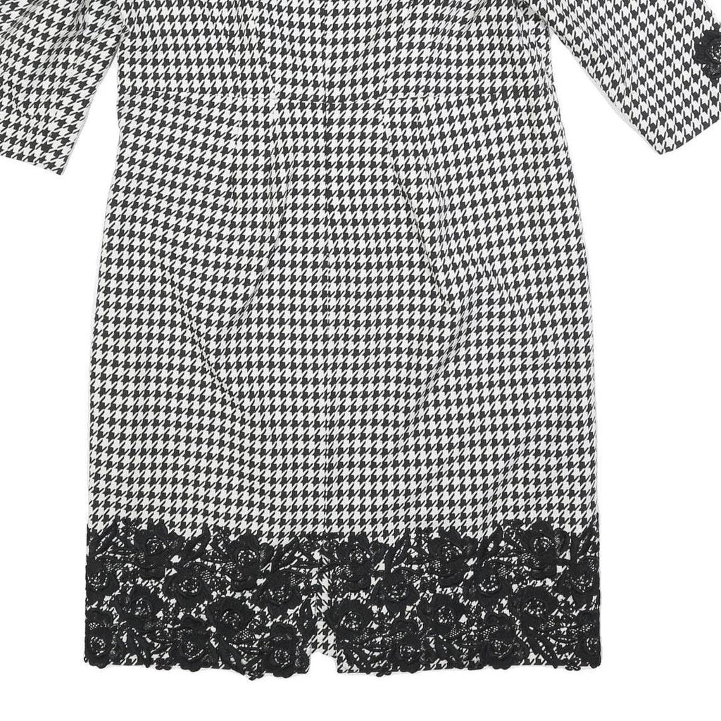 DEFENSE UNIE Womens Black & White Houndstooth Shift Polyester Blend 3/4 Sleeve