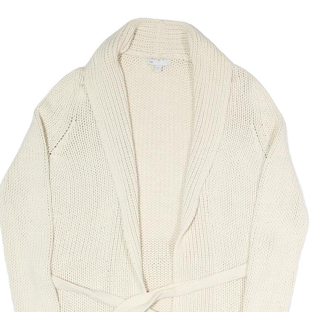 GAP Womens Cream Plain Chunky Knit Shawl Collar Cardigan S Belted Stylish