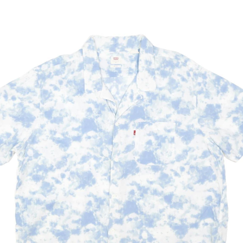 LEVI'S Mens Blue & White Casual Shirt XL Cotton Blend Short Sleeve Summer Style