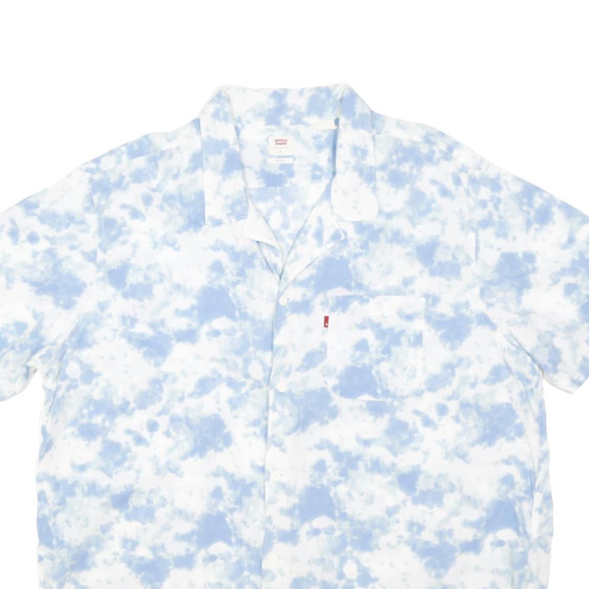 LEVI'S Mens Blue & White Casual Shirt XL Cotton Blend Short Sleeve Summer Style
