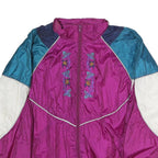 PETITES Womens Purple Blue & White Embroidered Zip Jacket L Nylon Colourblock