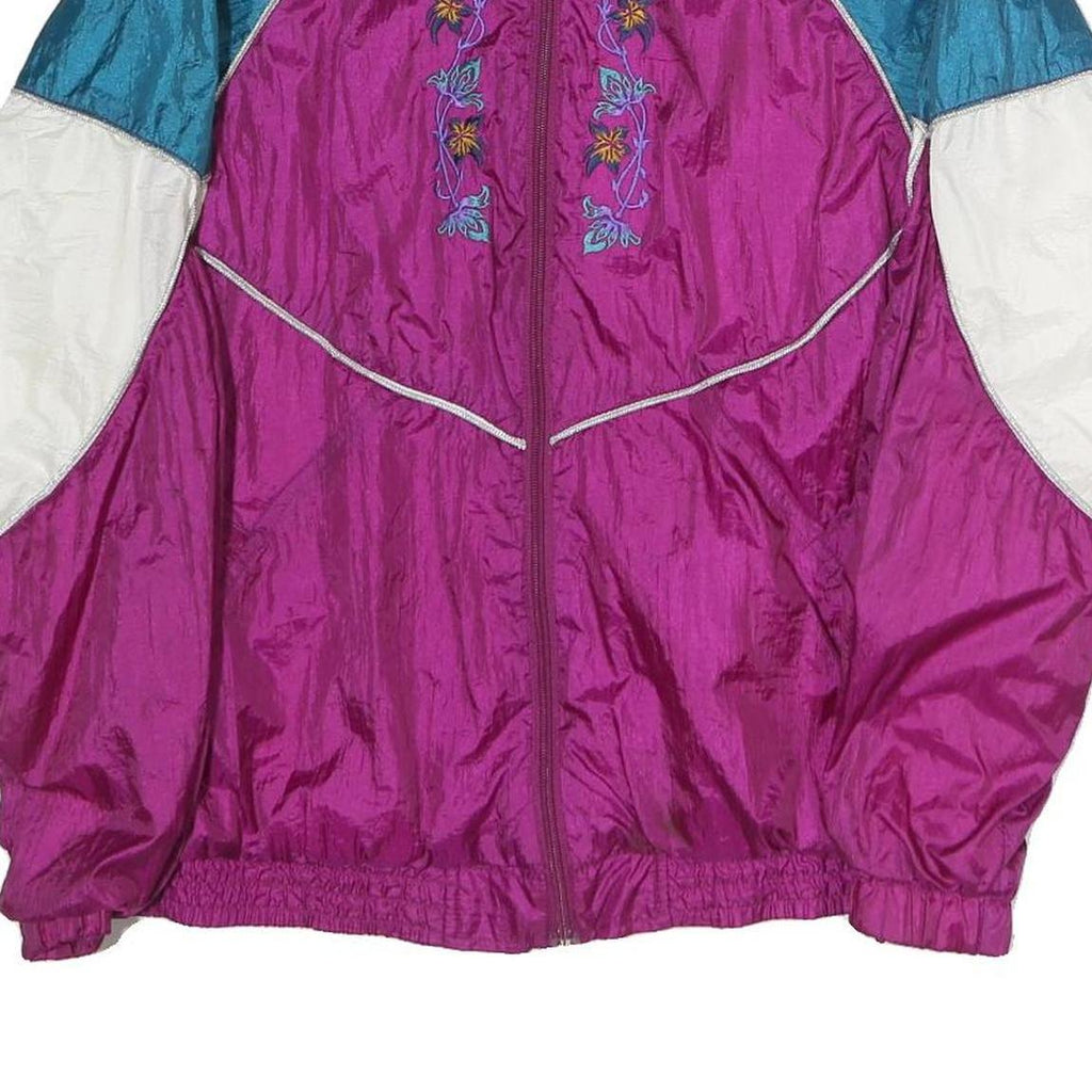 PETITES Womens Purple Blue & White Embroidered Zip Jacket L Nylon Colourblock