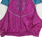 PETITES Womens Purple Blue & White Embroidered Zip Jacket L Nylon Colourblock