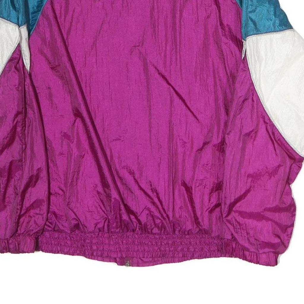 PETITES Womens Purple Blue & White Embroidered Zip Jacket L Nylon Colourblock