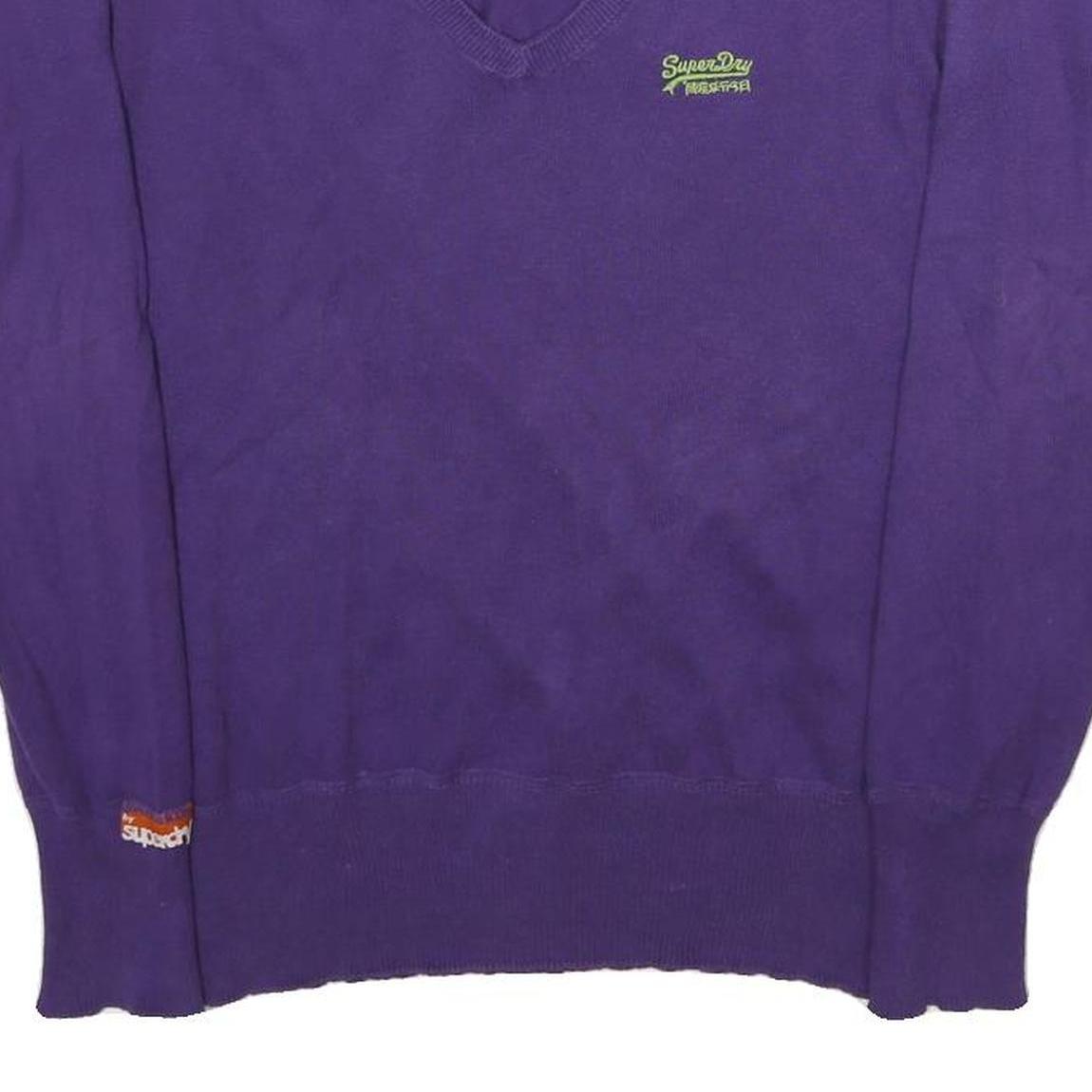 SUPERDRY Mens Purple Plain V-Neck Basic Knit Jumper M Casual Cotton Comfort