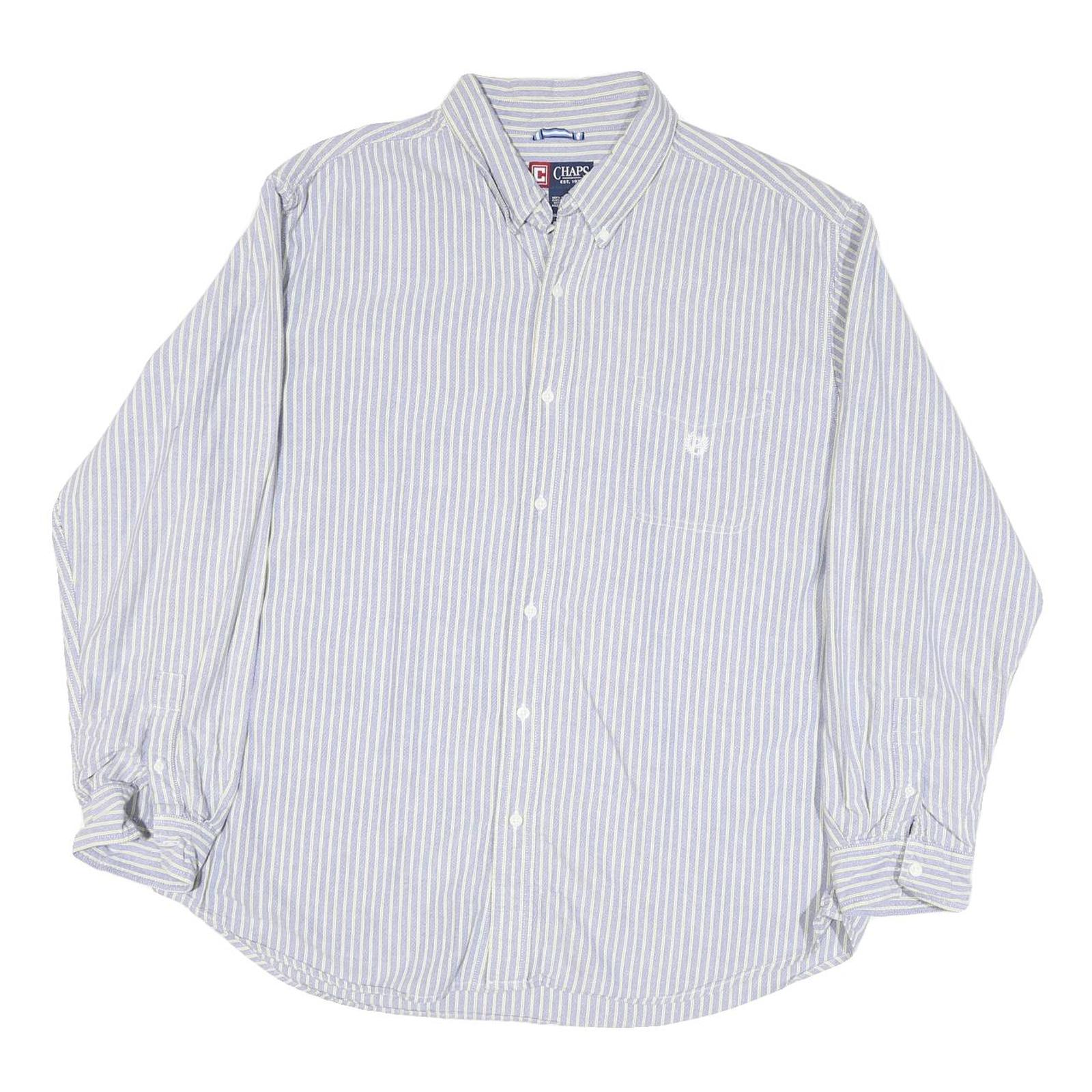 CHAPS Mens Blue & White Stripe Shirt 2XL Long Sleeve Button Down Classic Fit