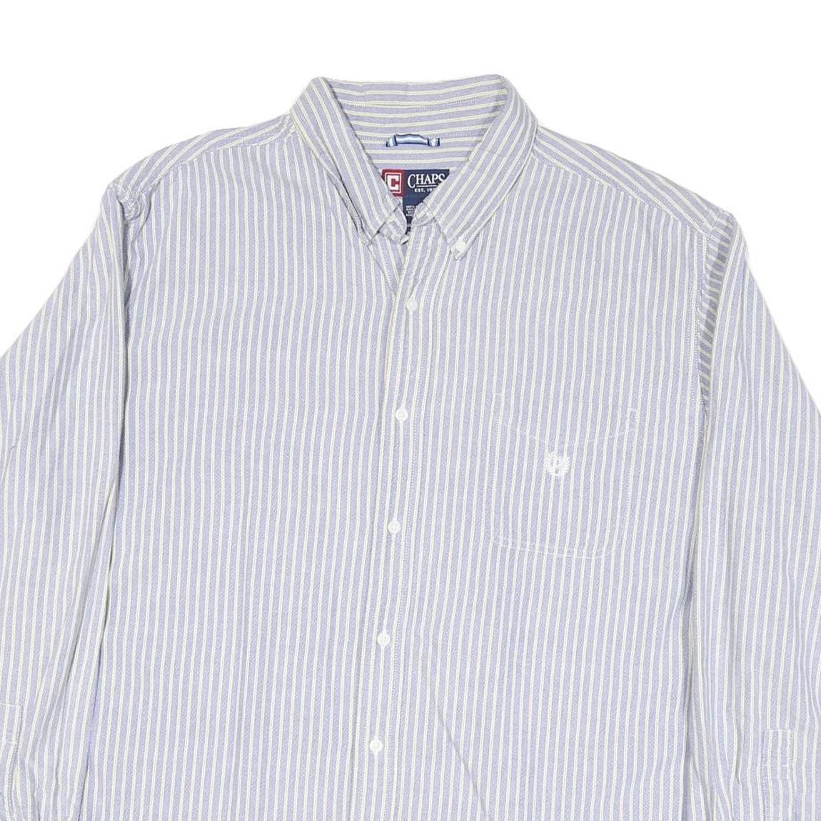 CHAPS Mens Blue & White Stripe Shirt 2XL Long Sleeve Button Down Classic Fit