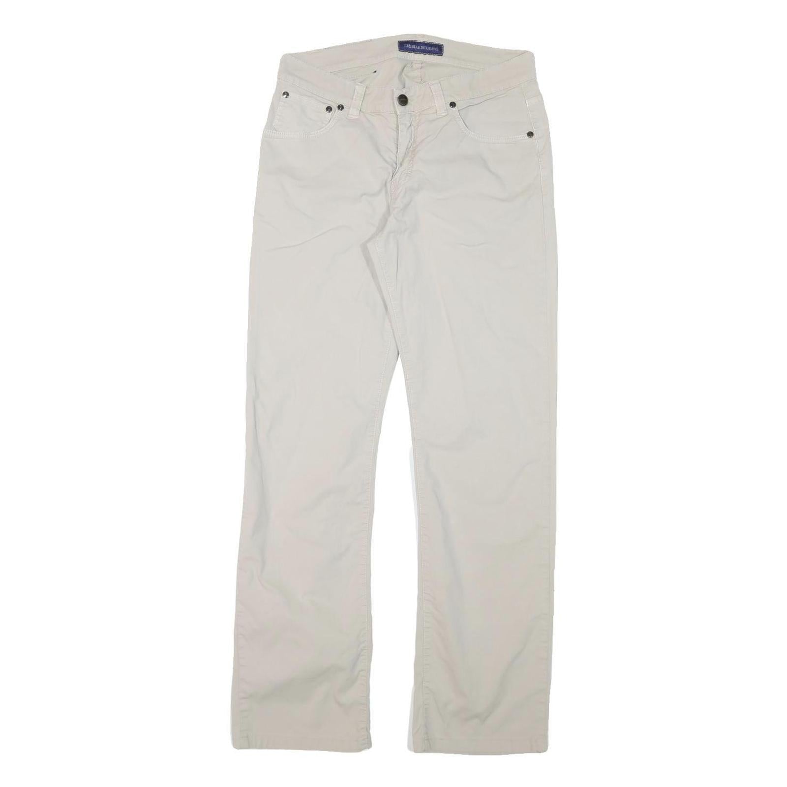 TRUSSARDI Mens Cotton Blend White Regular Straight Trousers W30 L30 Zip Closure