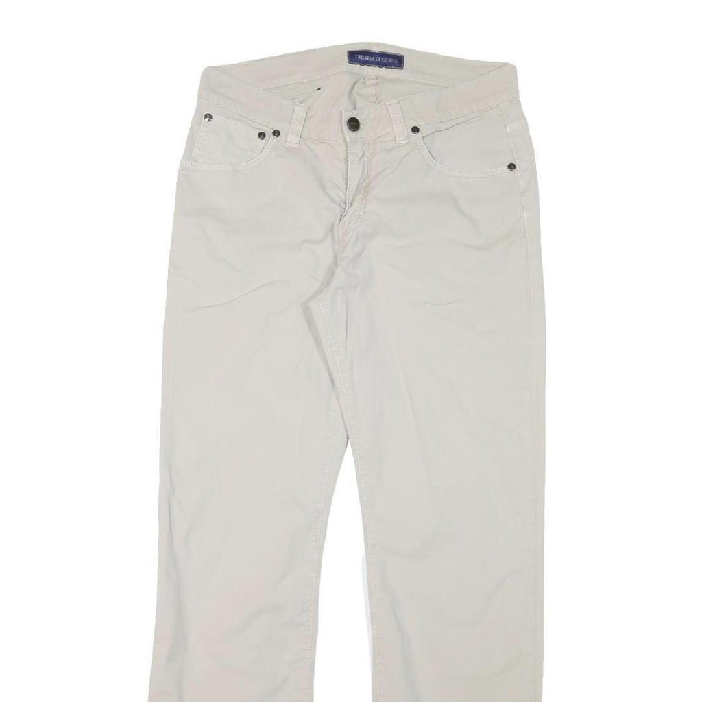 TRUSSARDI Mens Cotton Blend White Regular Straight Trousers W30 L30 Zip Closure