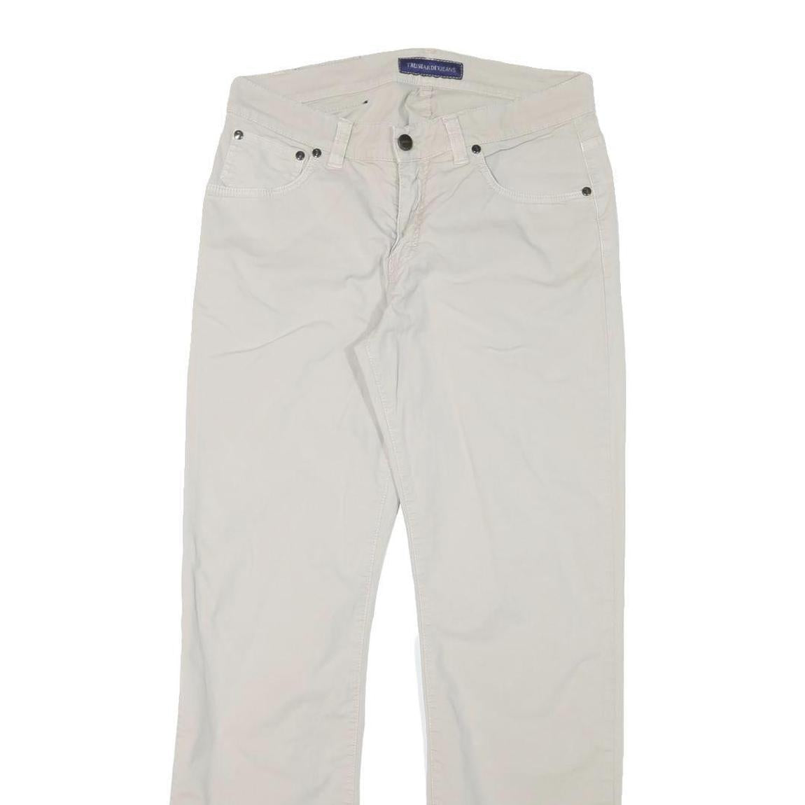 TRUSSARDI Mens Cotton Blend White Regular Straight Trousers W30 L30 Zip Closure