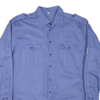 Mens Blue Cotton Blend Plain Shirt XL Long Sleeve Button Closure Patch Detail