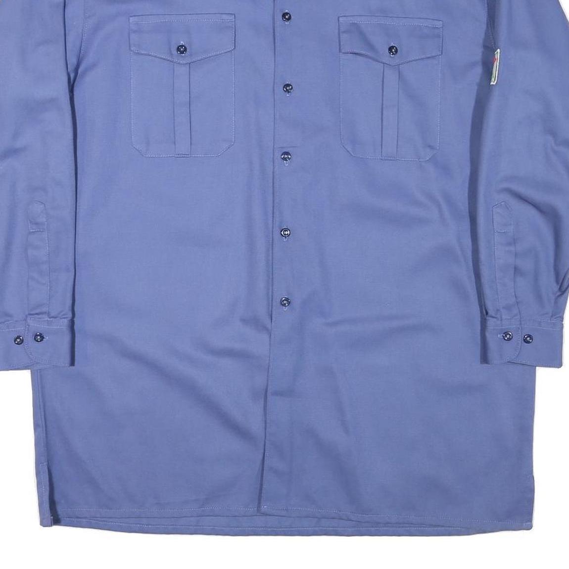 Mens Blue Cotton Blend Plain Shirt XL Long Sleeve Button Closure Patch Detail