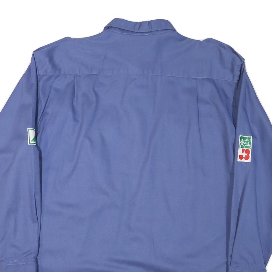 Mens Blue Cotton Blend Plain Shirt XL Long Sleeve Button Closure Patch Detail