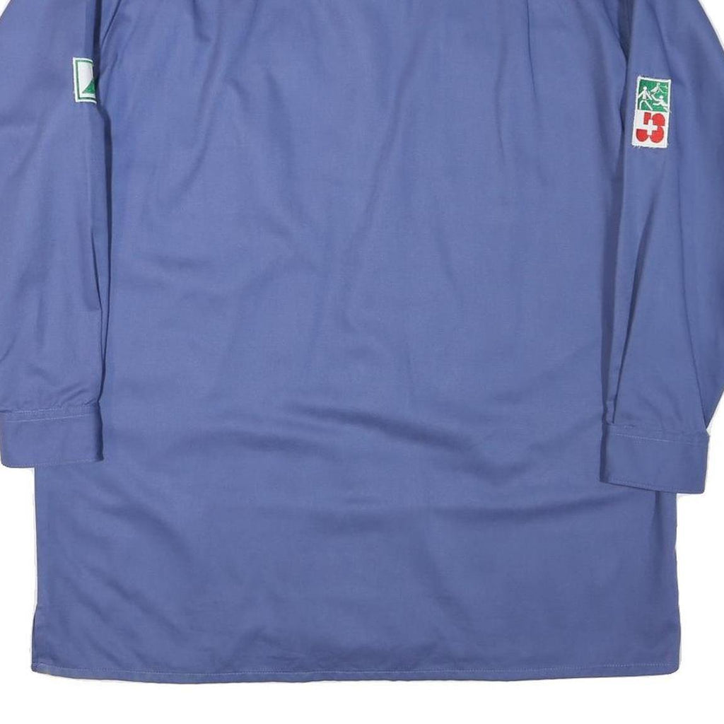 Mens Blue Cotton Blend Plain Shirt XL Long Sleeve Button Closure Patch Detail