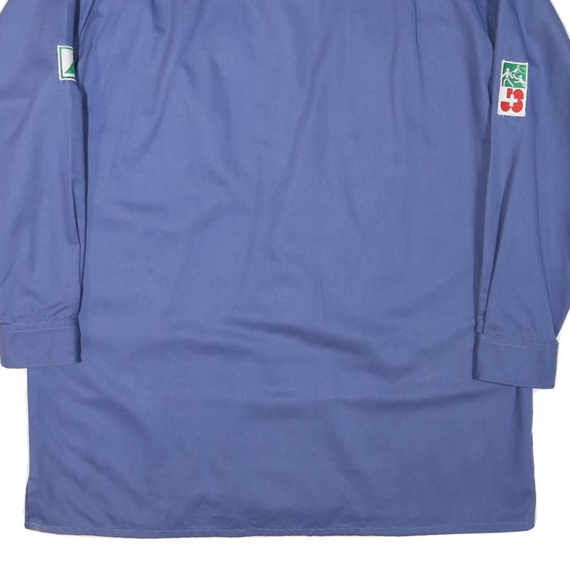 Mens Blue Cotton Blend Plain Shirt XL Long Sleeve Button Closure Patch Detail