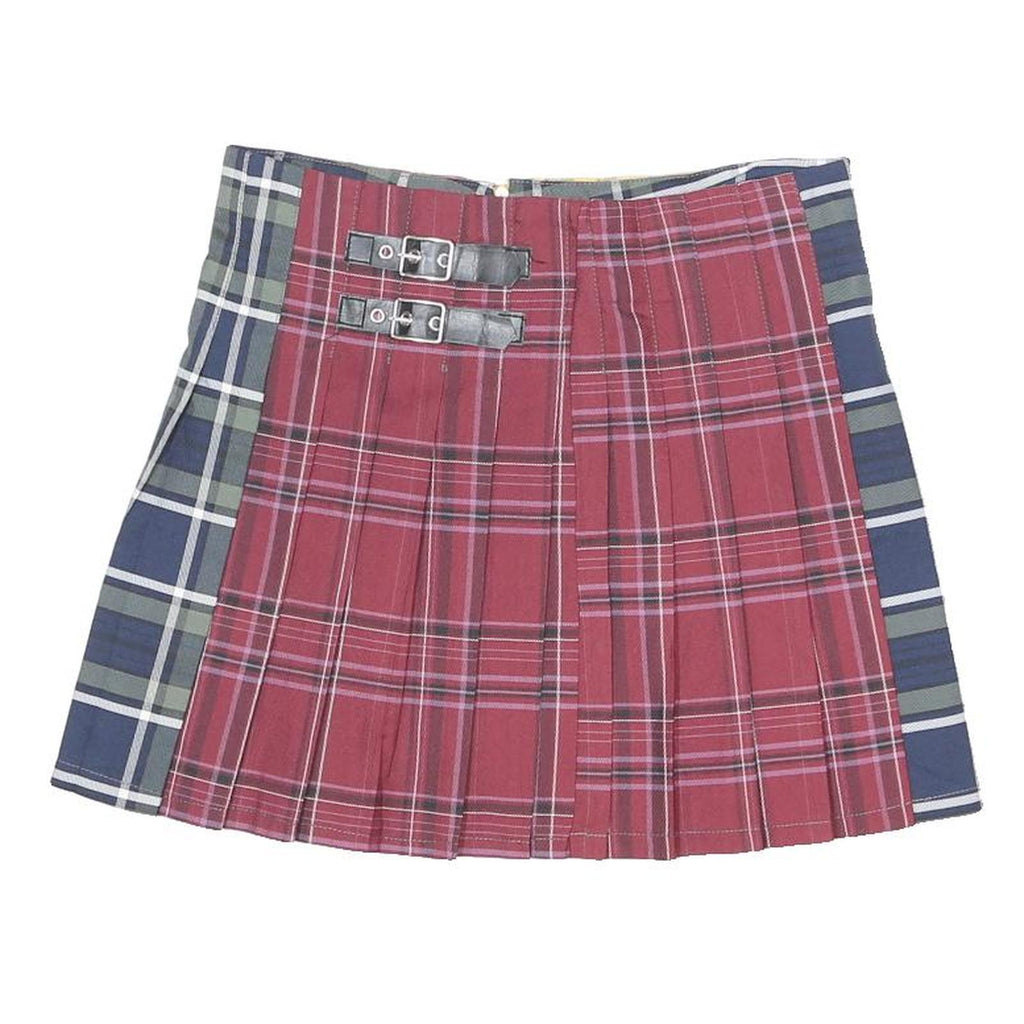 NO BOUNDRIES Womens Red & Blue Multicolour Tartan Pleated Mini Skirt UK 12