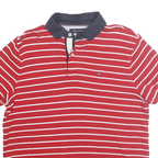 TOMMY HILFIGER Mens Red & White Striped Short Sleeve Polo Shirt S Classic Cotton