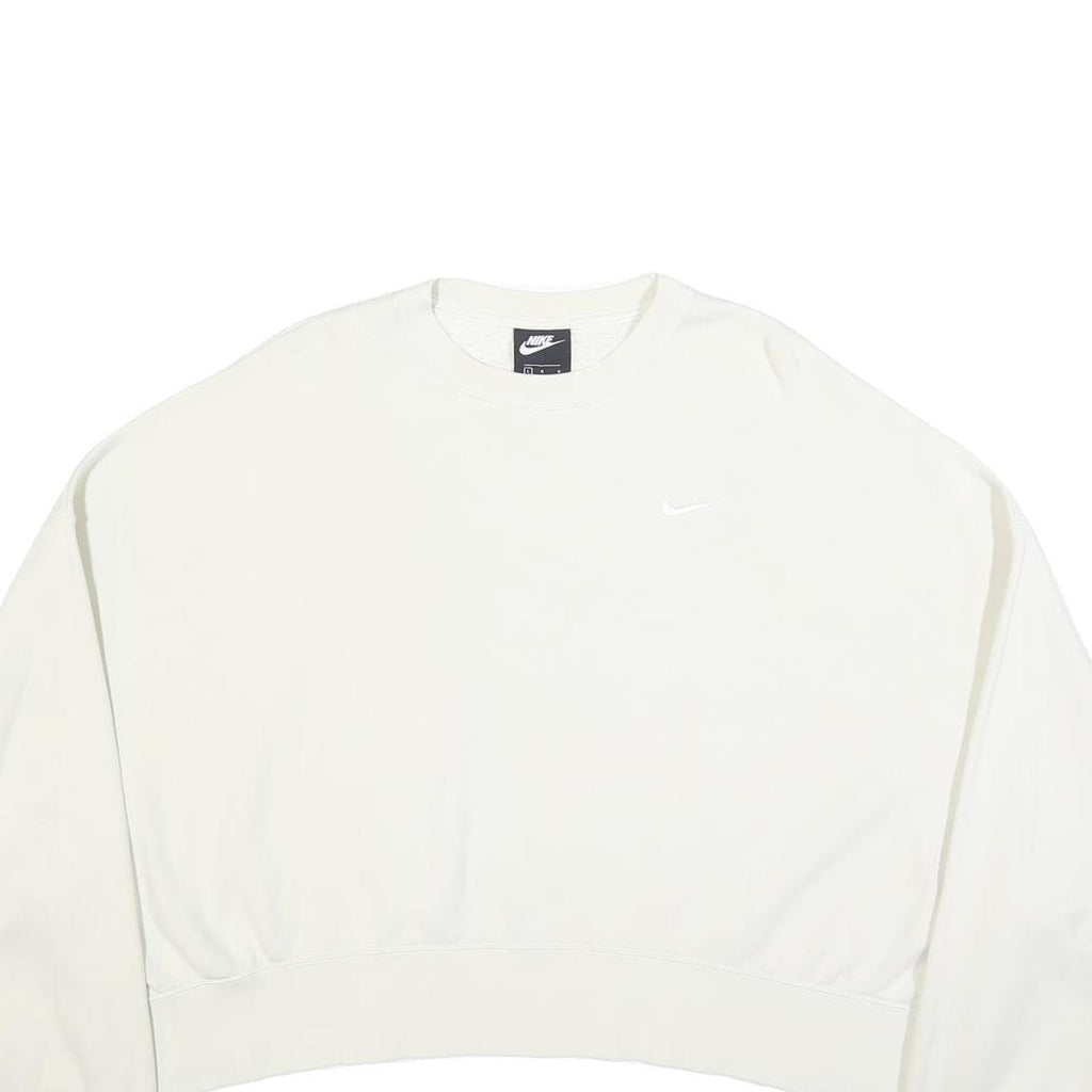NIKE Womens White Cropped Crew Neck Sweatshirt L Cotton Blend Pullover