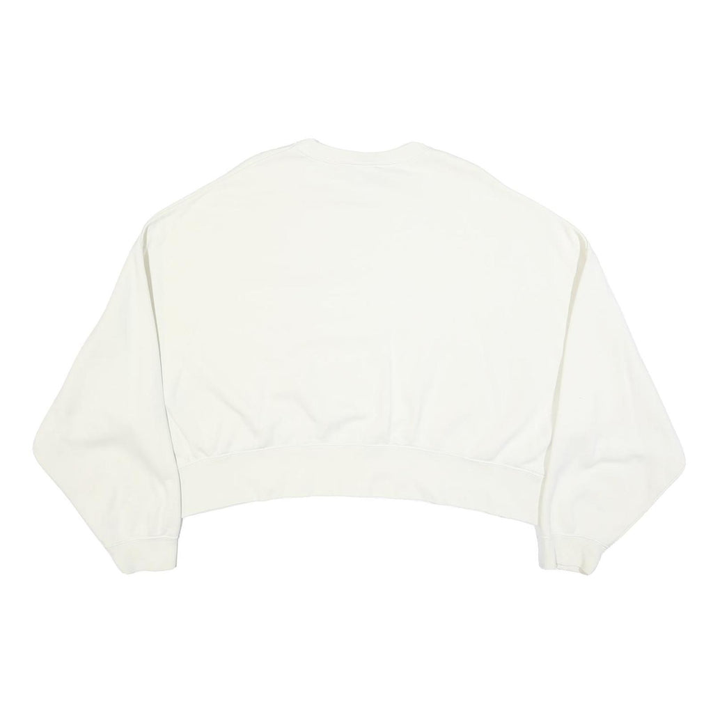NIKE Womens White Cropped Crew Neck Sweatshirt L Cotton Blend Pullover