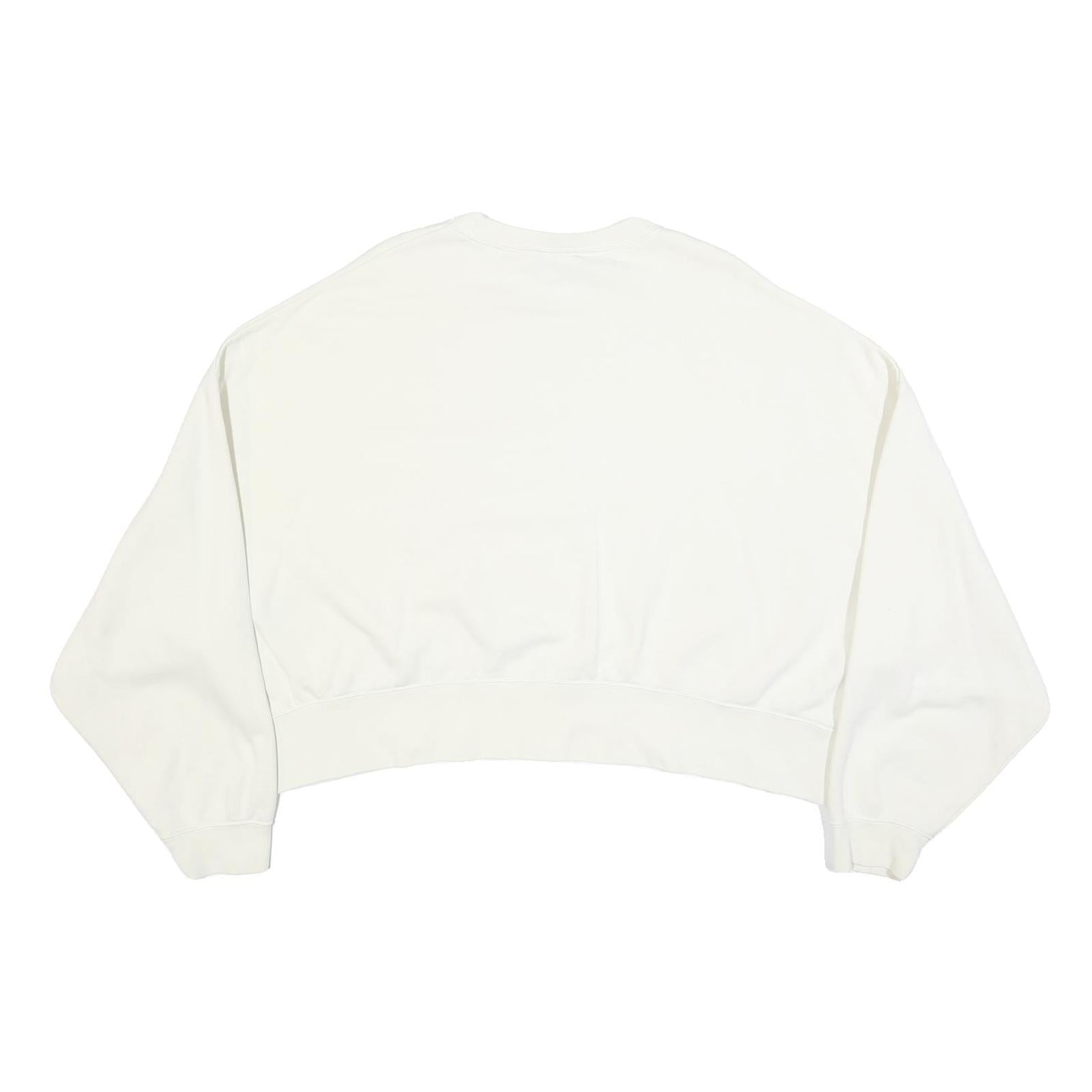 NIKE Womens White Cropped Crew Neck Sweatshirt L Cotton Blend Pullover