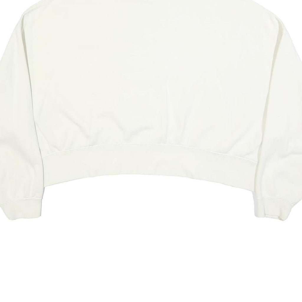 NIKE Womens White Cropped Crew Neck Sweatshirt L Cotton Blend Pullover