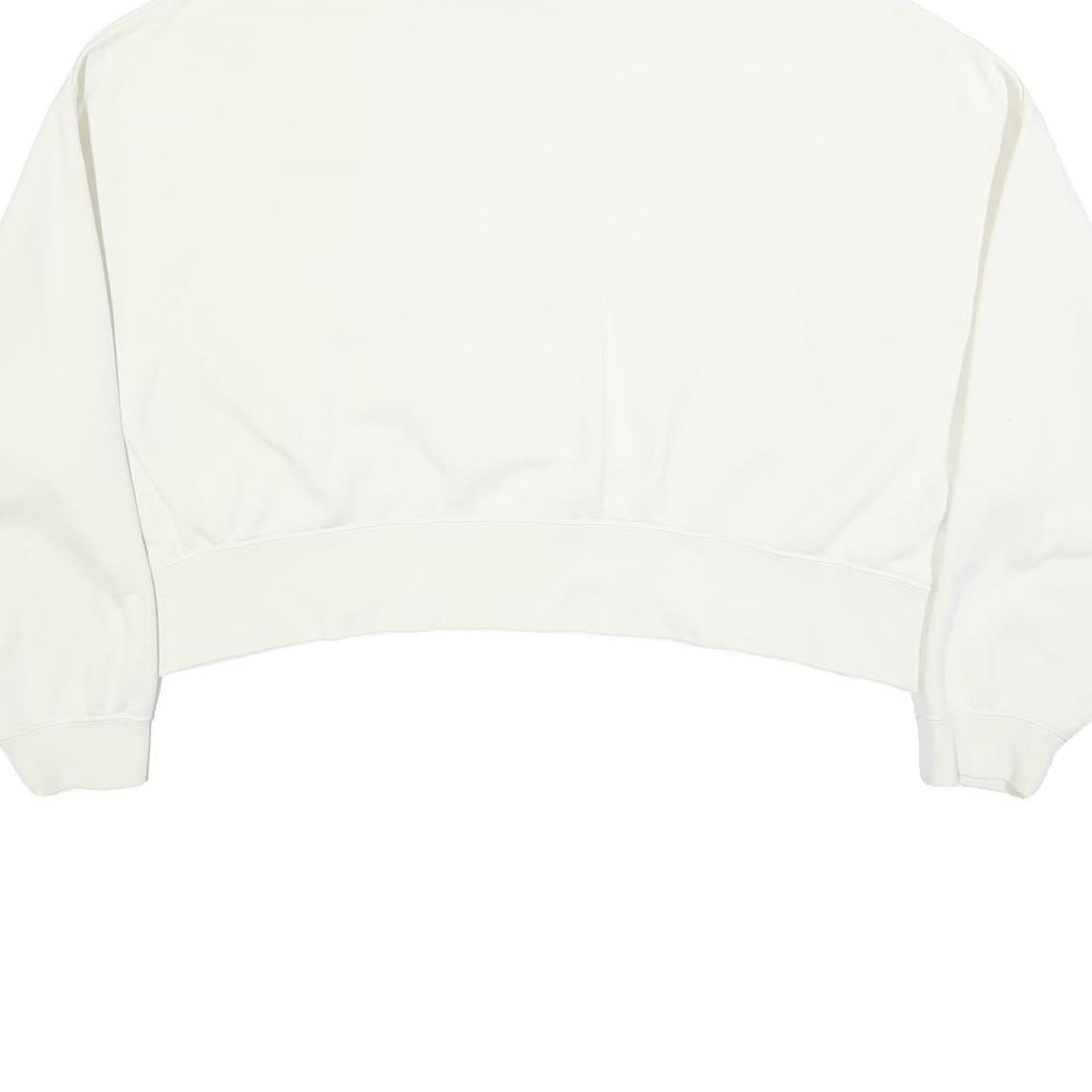 NIKE Womens White Cropped Crew Neck Sweatshirt L Cotton Blend Pullover