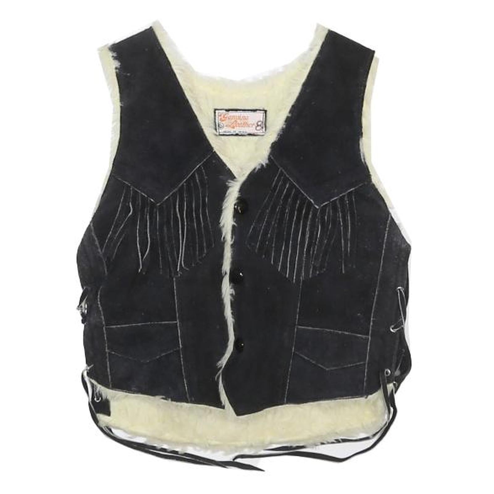 Boys Black Suede Fringe Button Jacket XS Shearling Winter Warm Vest