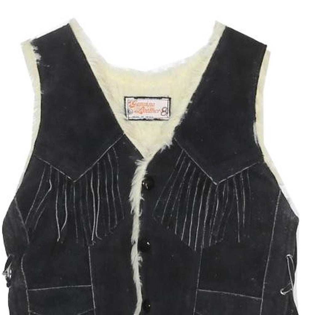 Boys Black Suede Fringe Button Jacket XS Shearling Winter Warm Vest