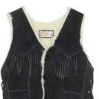 Boys Black Suede Fringe Button Jacket XS Shearling Winter Warm Vest