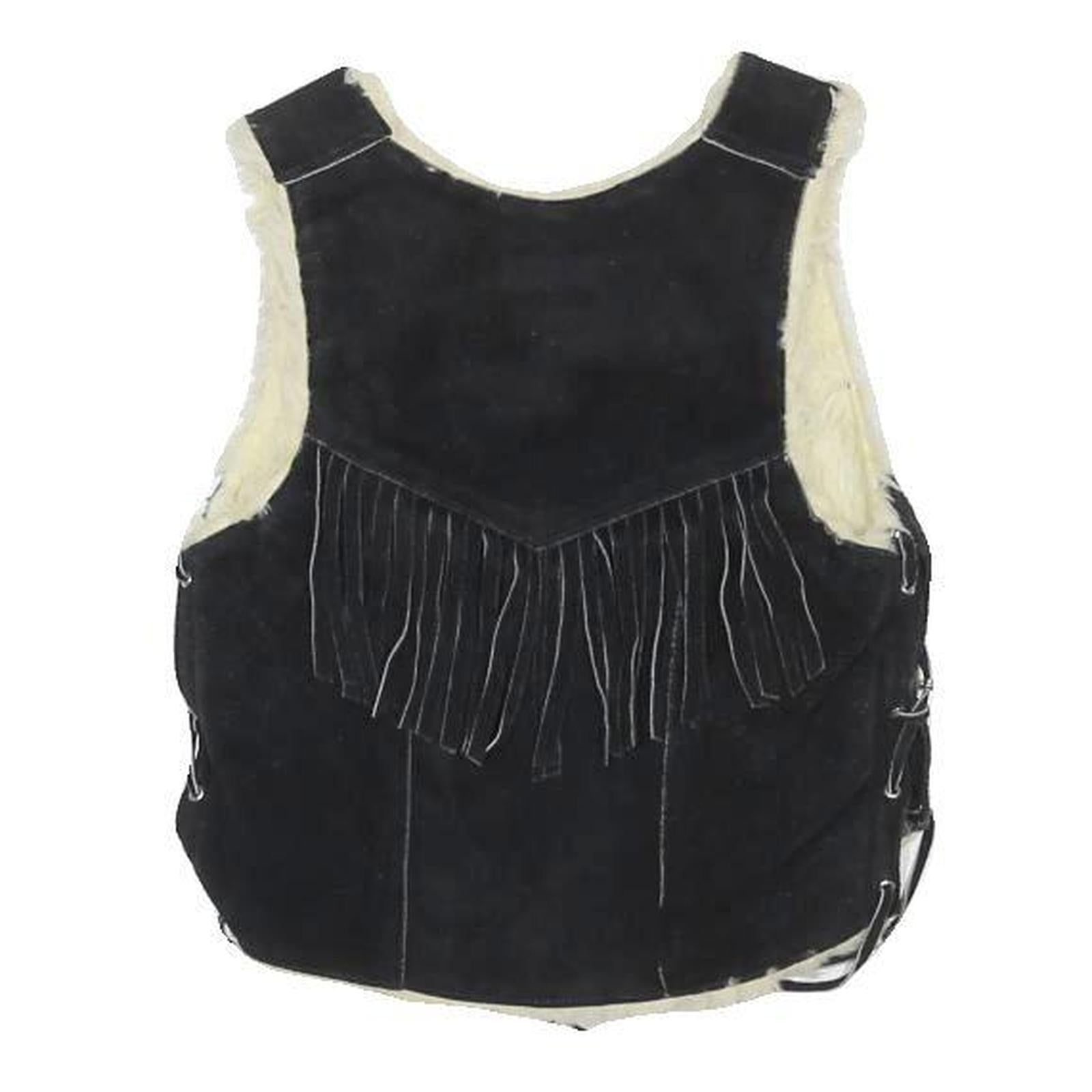 Boys Black Suede Fringe Button Jacket XS Shearling Winter Warm Vest