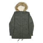 LEVI'S Womens Green Fur Hooded Jacket S Polyester Blend Zip Outdoor Winter Parka