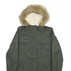 LEVI'S Womens Green Fur Hooded Jacket S Polyester Blend Zip Outdoor Winter Parka