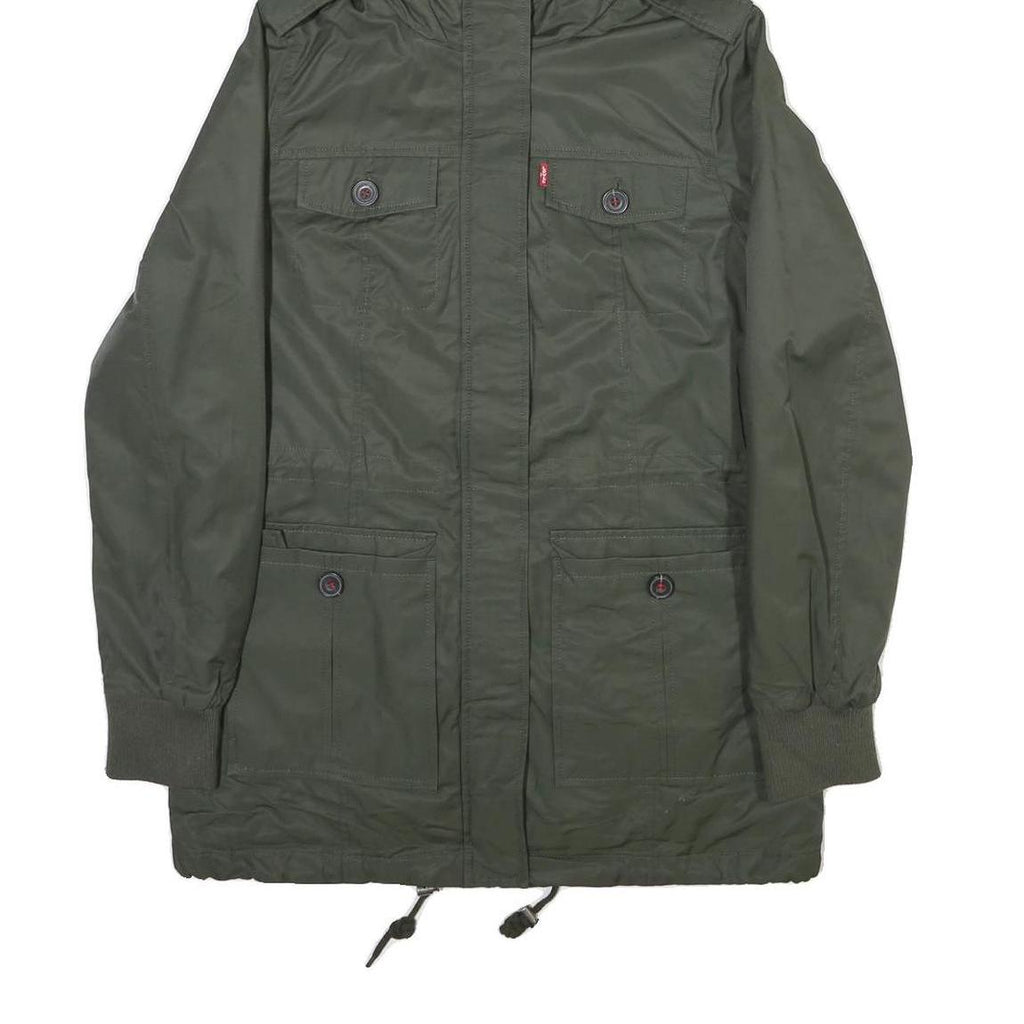 LEVI'S Womens Green Fur Hooded Jacket S Polyester Blend Zip Outdoor Winter Parka
