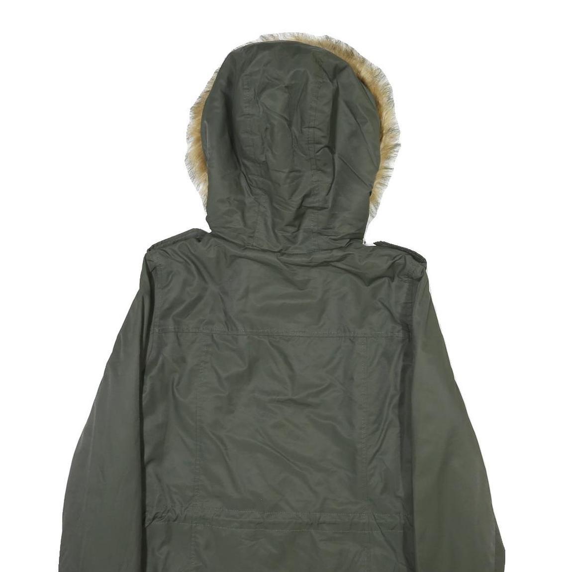 LEVI'S Womens Green Fur Hooded Jacket S Polyester Blend Zip Outdoor Winter Parka