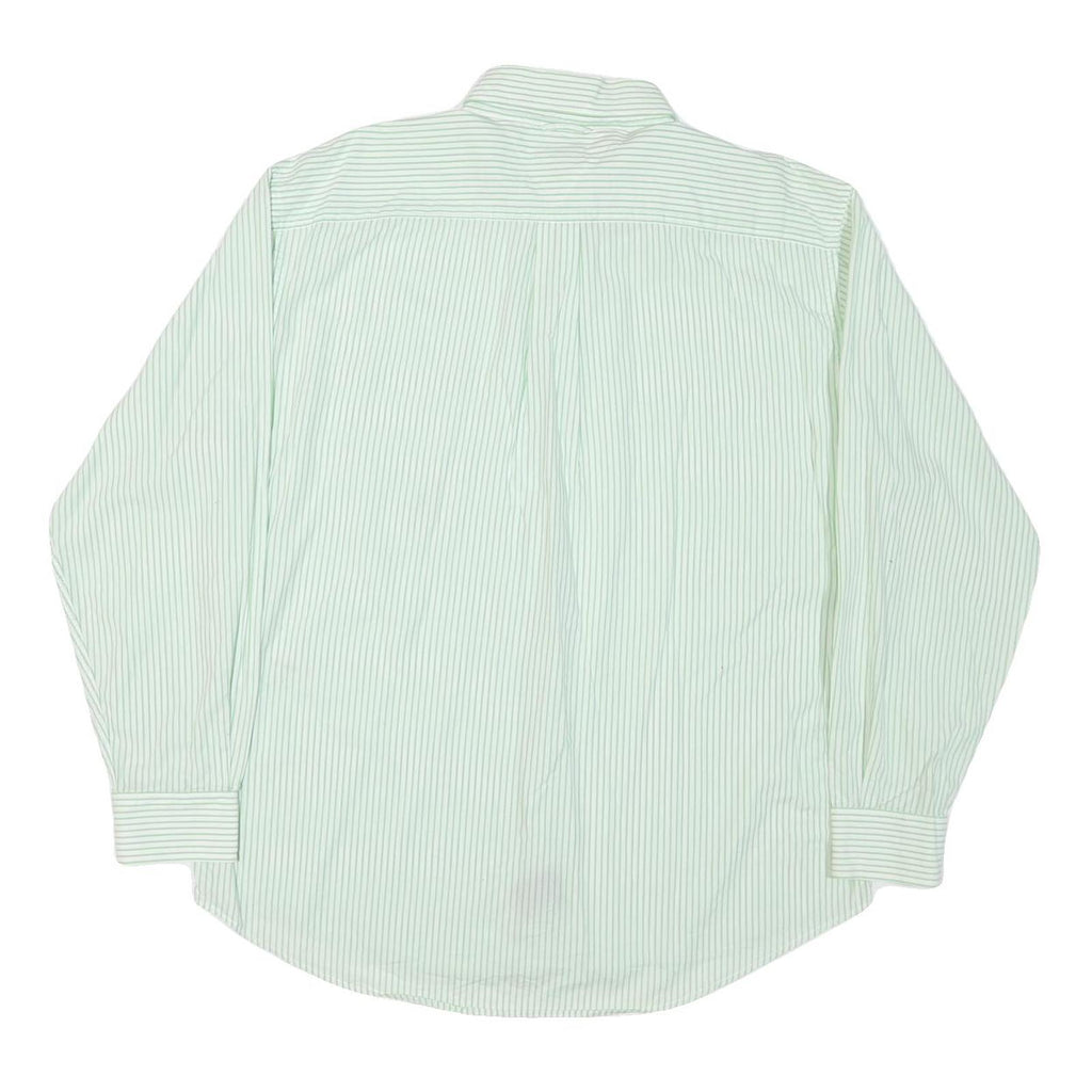 TOMMY HILFIGER Mens White & Green Stripe Shirt L Classic Button-Down Collar Long