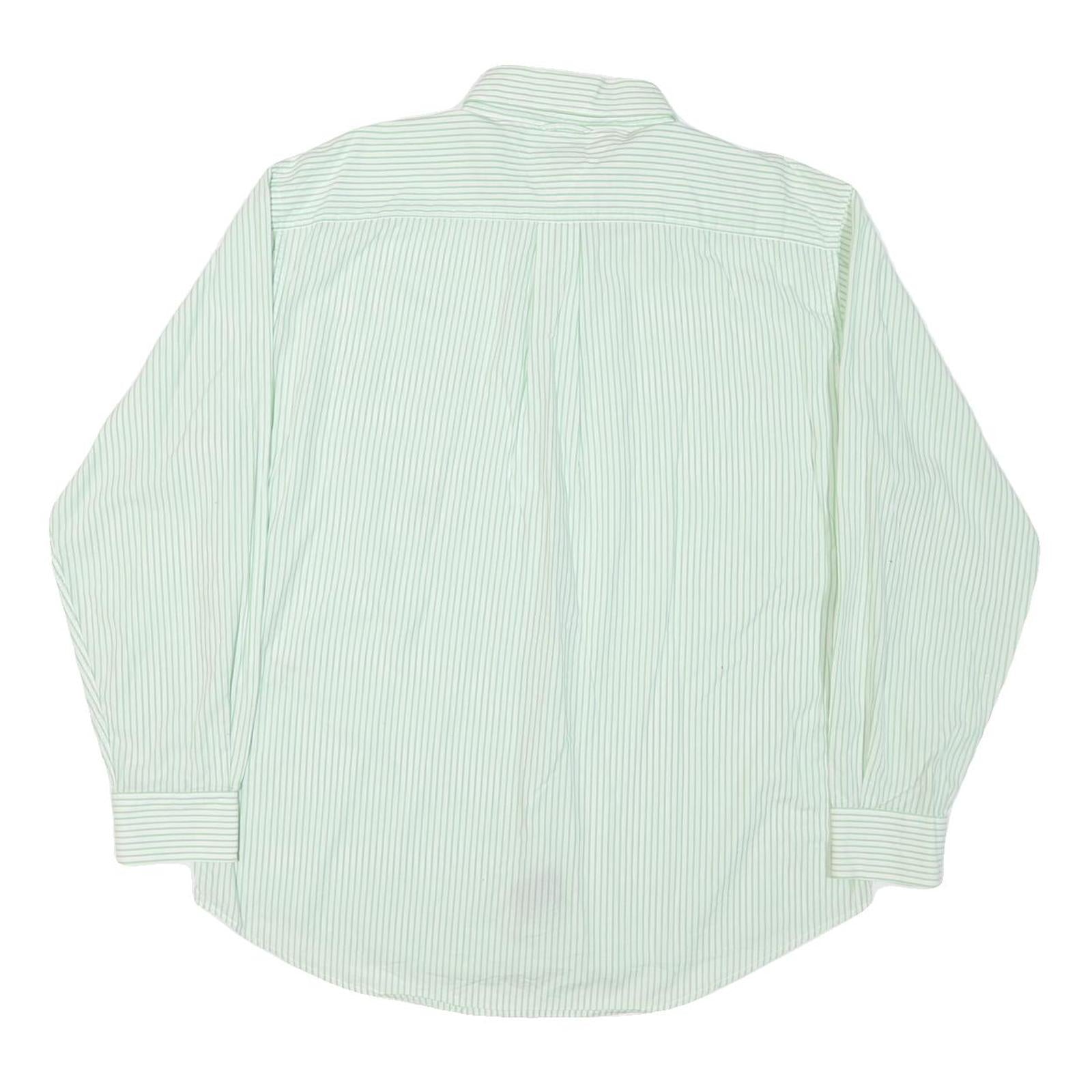 TOMMY HILFIGER Mens White & Green Stripe Shirt L Classic Button-Down Collar Long