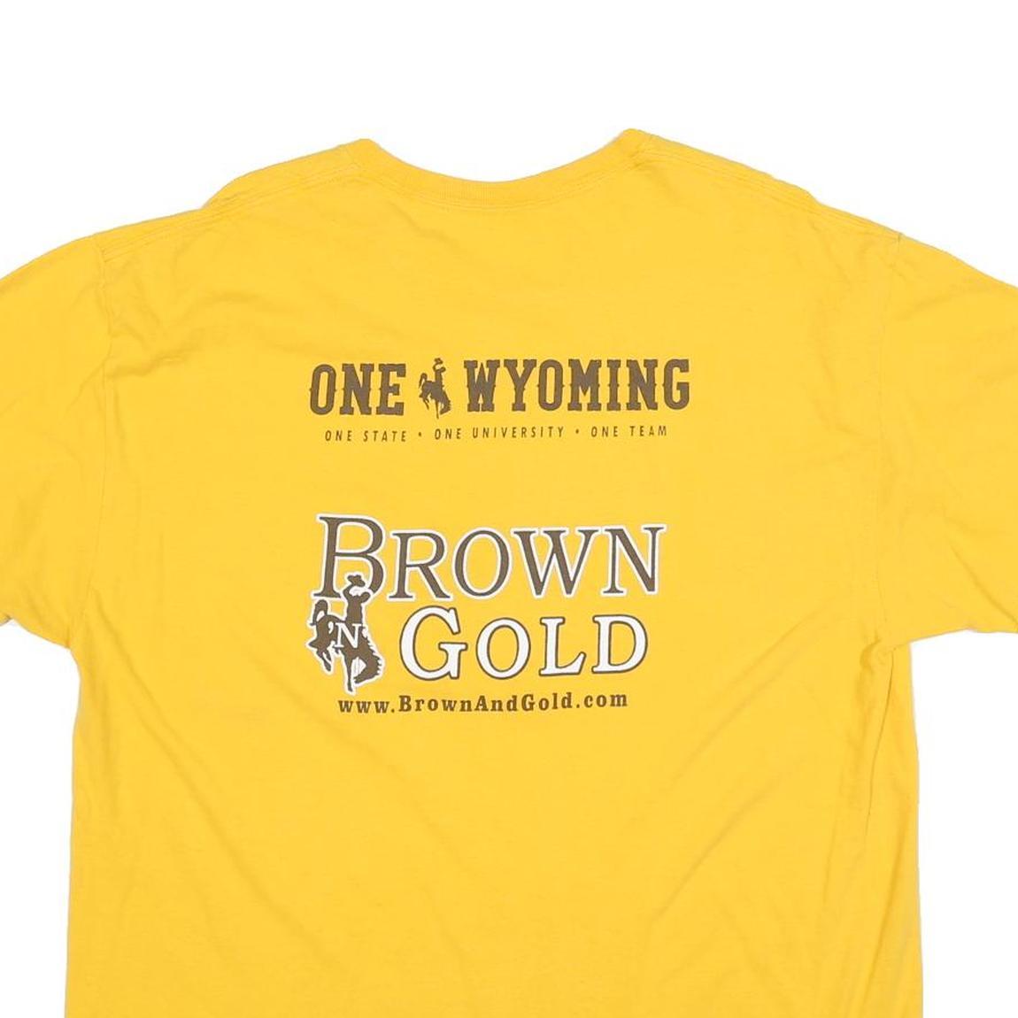 Mens Yellow Wyoming Football Graphic T-Shirt XL Short Sleeve Round Neck Casual