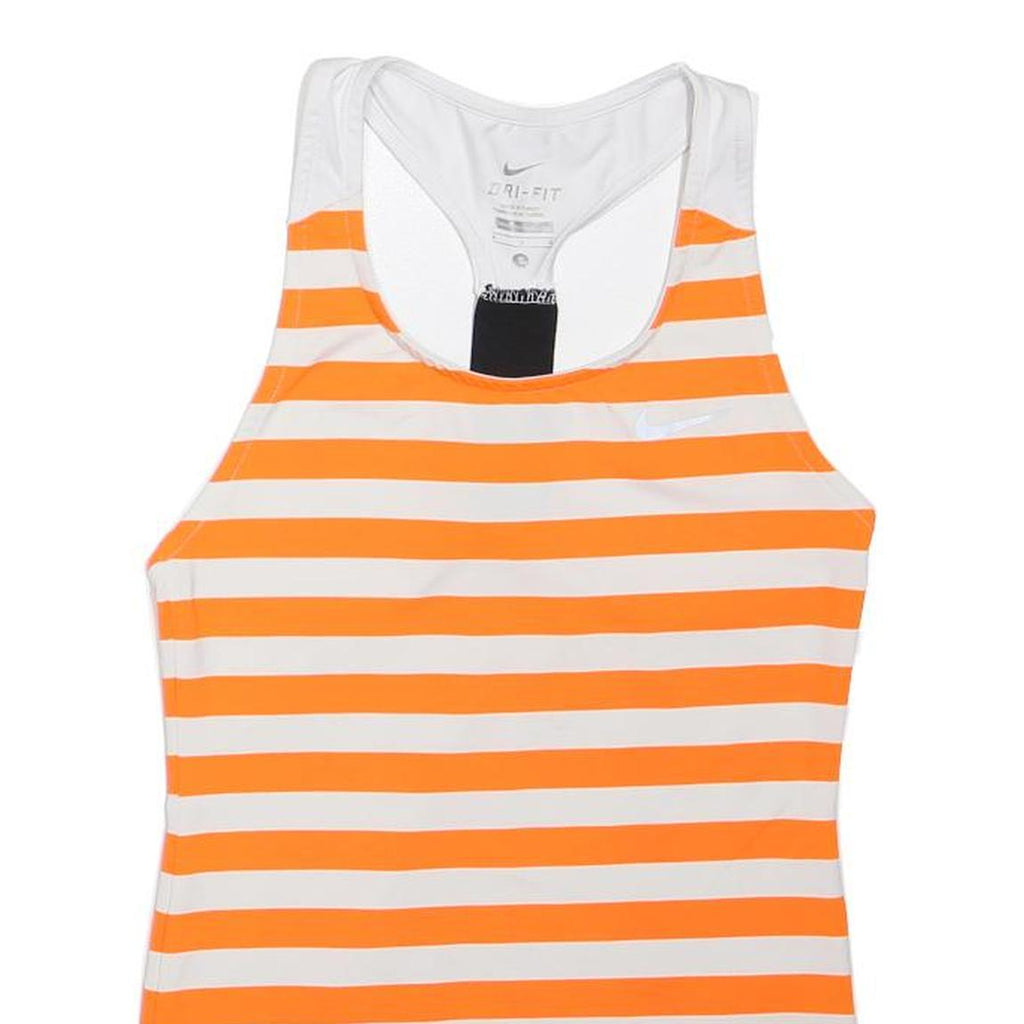 NIKE Womens Orange & White Striped Racerback Tank Top S Sleeveless Sports Gym
