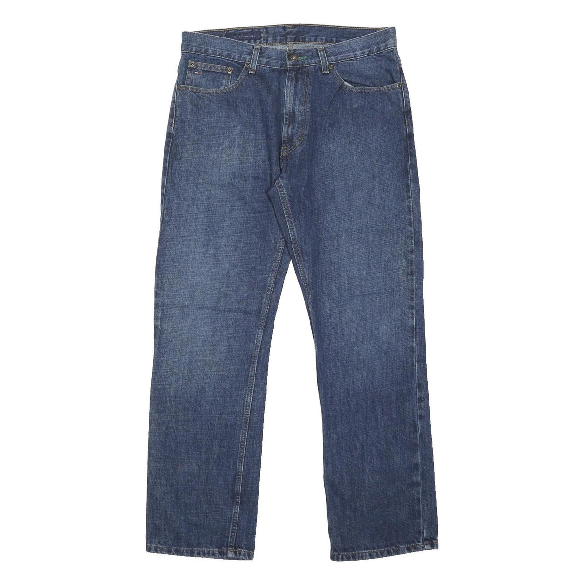 TOMMY HILFIGER Mens Blue Regular Straight Denim W32 L30 Cotton Blend Zip Jeans