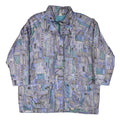 Womens Blue Button Polyester Blend Geometric Pattern Jacket XL Stylish Casual